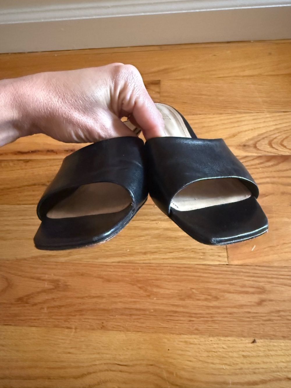 SCHUTZ Black Square Toe Slip-On Mules - Picture 2 of 6